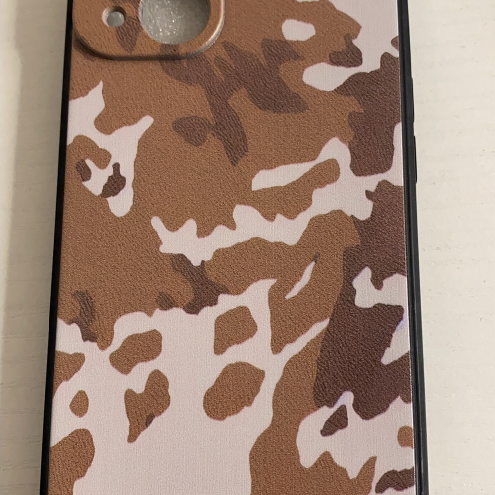 Brown and White Cell Phone Case with Matte Finish and Camouflage Design